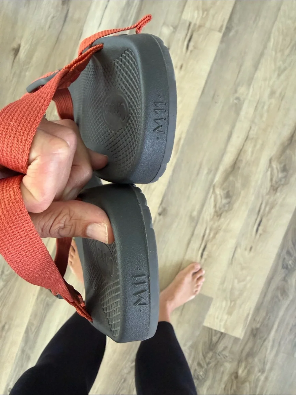 Chaco Men’s Black Sandals with Dark Peach Colored Straps LIKE NEW